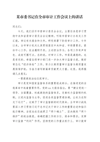 某市委书记在全市审计工作会议上的讲话