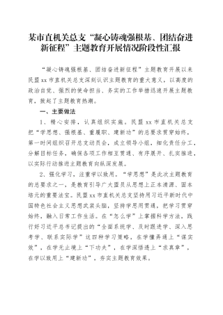 某市直机关总支“凝心铸魂强根基、团结奋进新征程”主题教育开展情况阶段性汇报