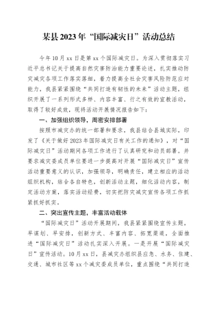 某县2023年“国际减灾日”活动总结