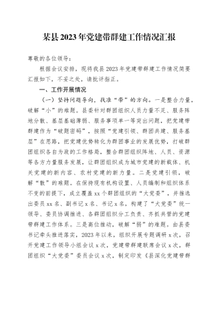 某县2023年党建带群建工作情况汇报