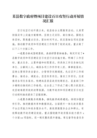 某县数字暨项目建设百日攻坚行动开展情况汇报