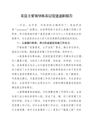 某县主要领导抓基层党建述职报告