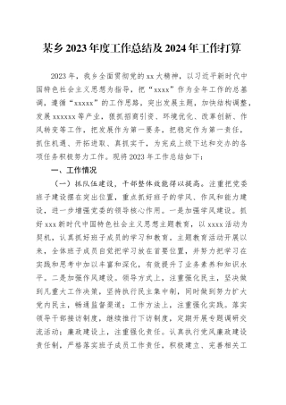 某乡2023年度工作总结及2024年工作打算