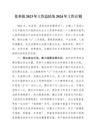 某乡镇街道2023年工作总结及2024年工作计划