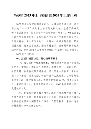 某乡镇街道2023年工作总结暨2024年工作计划