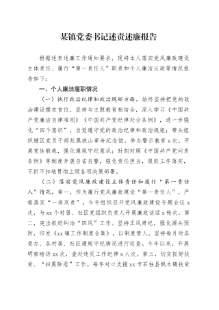 某镇党委书记述责述廉报告