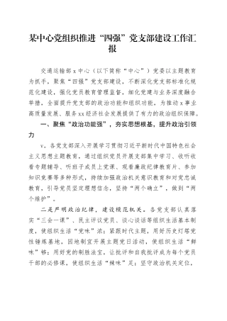 某中心党组织推进“四强”党支部建设工作汇报
