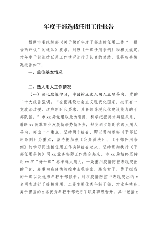 年度干部选拔任用工作情况报告