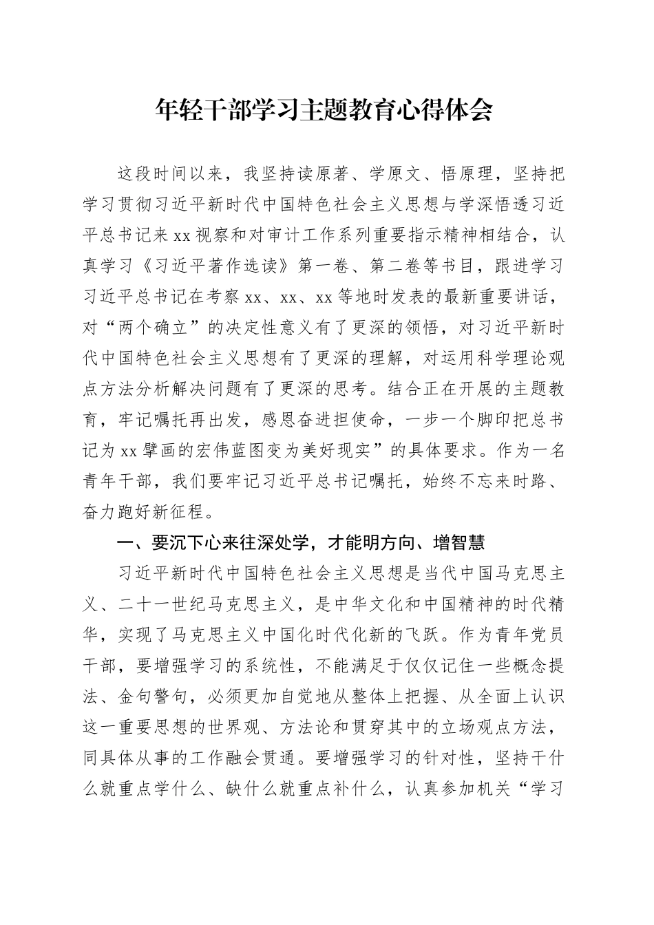 年轻干部2023年主题教育学习心得体会_第1页