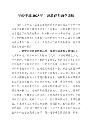 年轻干部2023年主题教育专题党课稿