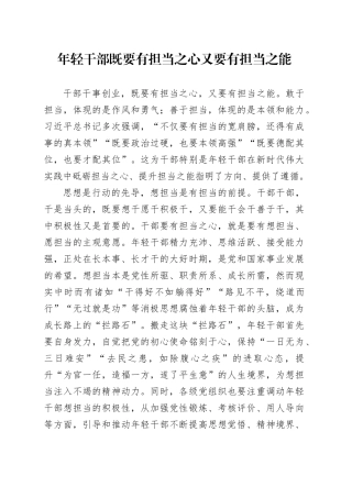 年轻干部既要有担当之心又要有担当之能 