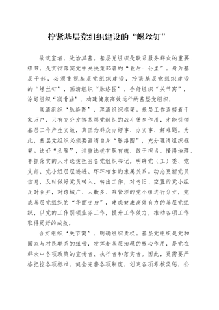 拧紧基层党组织建设的“螺丝钉”