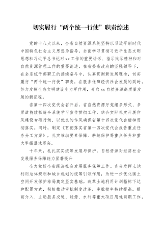 切实履行“两个统一行使”职责综述