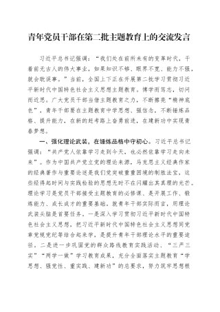 青年党员干部在第二批主题教育上的交流发言