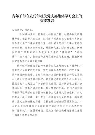 青年干部在宣传部机关党支部集体学习会上的交流发言