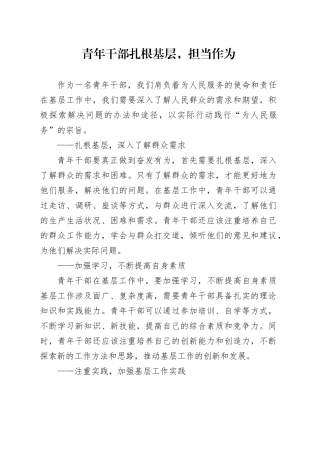 青年干部扎根基层 奋发有为