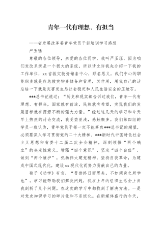 青年一代有理想、有担当——省发展改革委青年党员干部培训学习感想