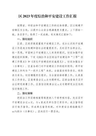 区2023年度综治和平安建设工作汇报