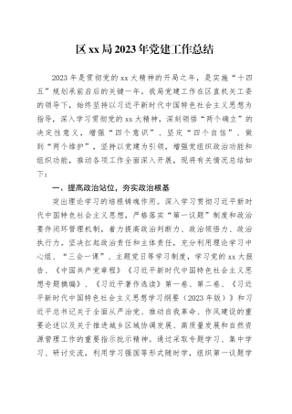 区XX局2023年党建工作总结