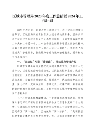 区城市管理局2023年度工作总结暨2024年工作计划