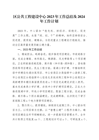 区公共工程建设中心2023年工作总结及2024年工作计划