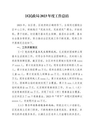 区民政局2023年度工作总结（20240102）