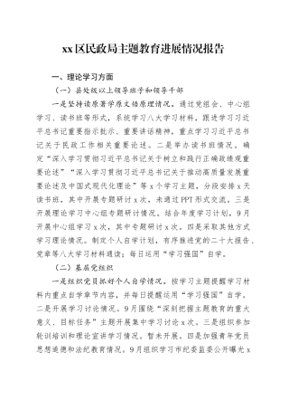 区民政局主题教育进展情况报告