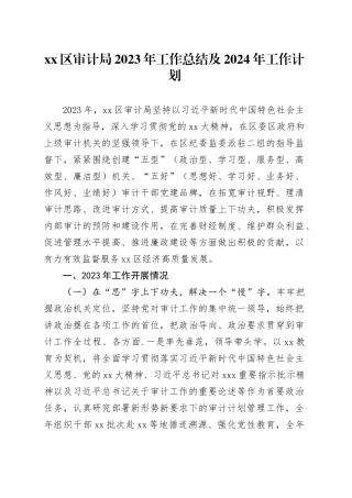 区审计局2023年工作总结及2024年工作计划