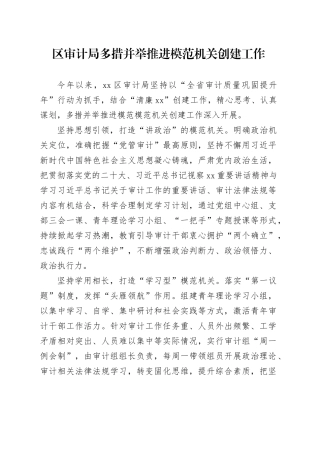区审计局多措并举推进模范机关创建工作