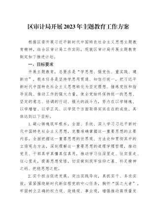 区审计局开展2023年主题教育工作方案