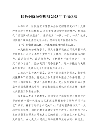 区数据资源管理局2023年工作总结（20240106）