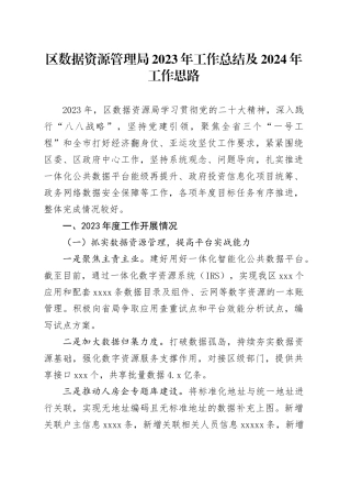 区数据资源管理局2023年工作总结及2024年工作思路（20240108）