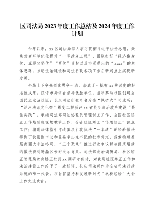 区司法局2023年度工作总结及2024年度工作计划（20240109）