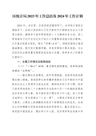 区统计局2023年工作总结及2024年工作计划（20231219）