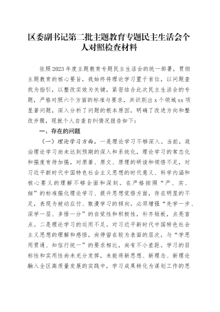 区委副书记第二批主题教育专题民主生活会个人对照检查材料