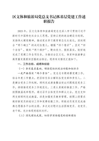 区文体和旅游局党总支书记抓基层党建工作述职报告