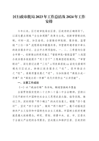 区行政审批局2023年工作总结及2024年工作安排（20231229）