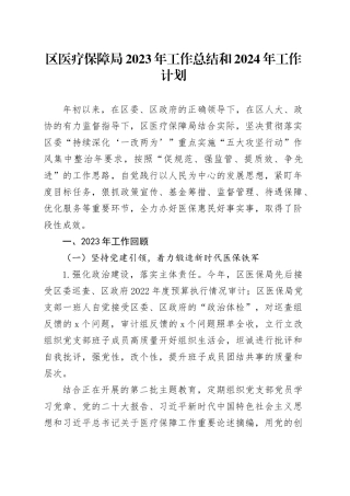 区医疗保障局2023年工作总结和2024年工作计划（20231101）