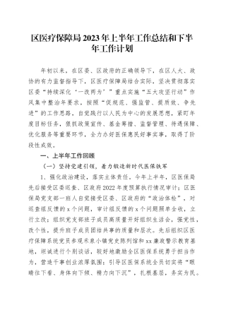区医疗保障局2023年上半年工作总结和下半年工作计划