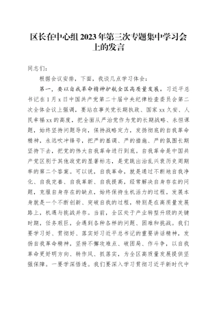 区长在中心组2023年第三次专题集中学习会上的发言