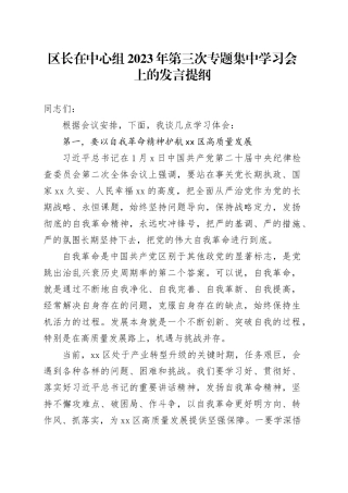 区长在中心组2023年第三次专题集中学习会上的发言提纲