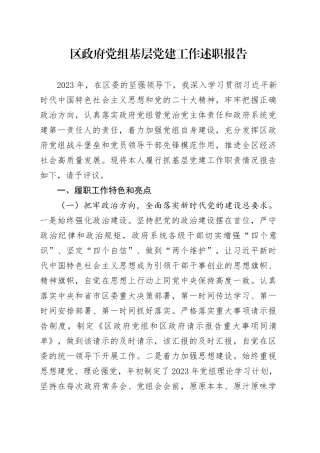 区政府党组基层党建工作述职报告