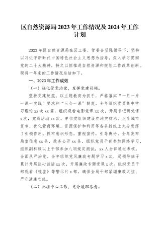 区自然资源局2023年工作情况及2024年工作计划（20240104）