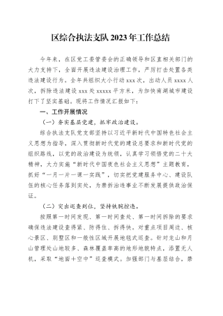 区综合执法支队2023年工作总结（20231204）