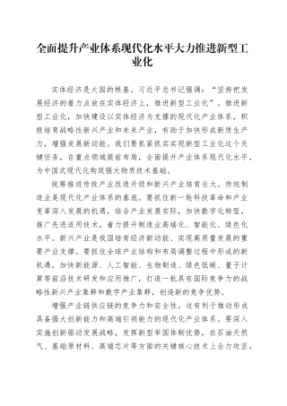 全面提升产业体系现代化水平大力推进新型工业化