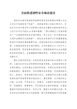 全面推进韧性安全城市建设