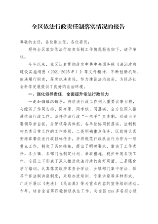 全区依法行政责任制落实情况的报告