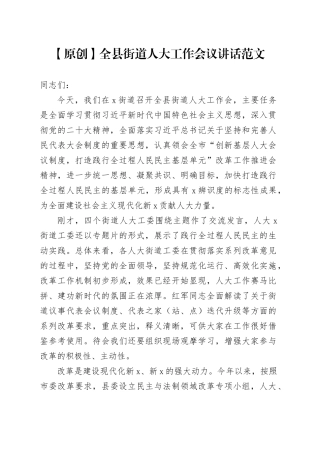 全县街道人大工作会议讲话20231206