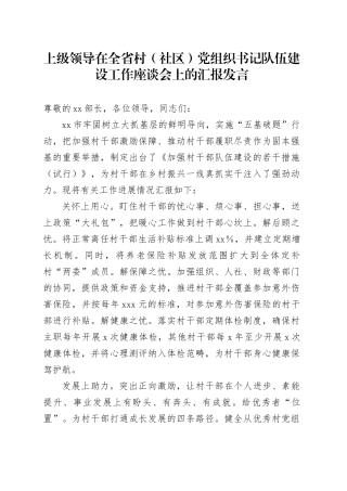 上级领导在全省村（社区）党组织书记队伍建设工作座谈会上的汇报发言