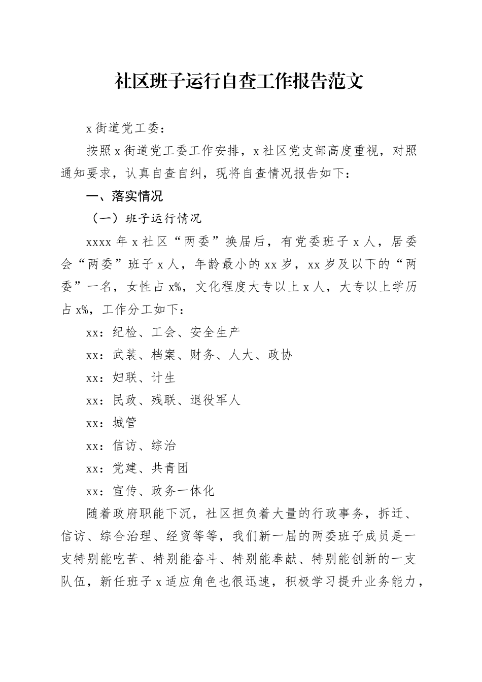 社区班子运行自查工作报告汇报总结231117_第1页